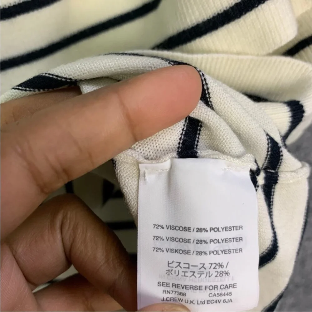 J. Crew Black and White Striped Off-Shoulder Ruffle Knit Top